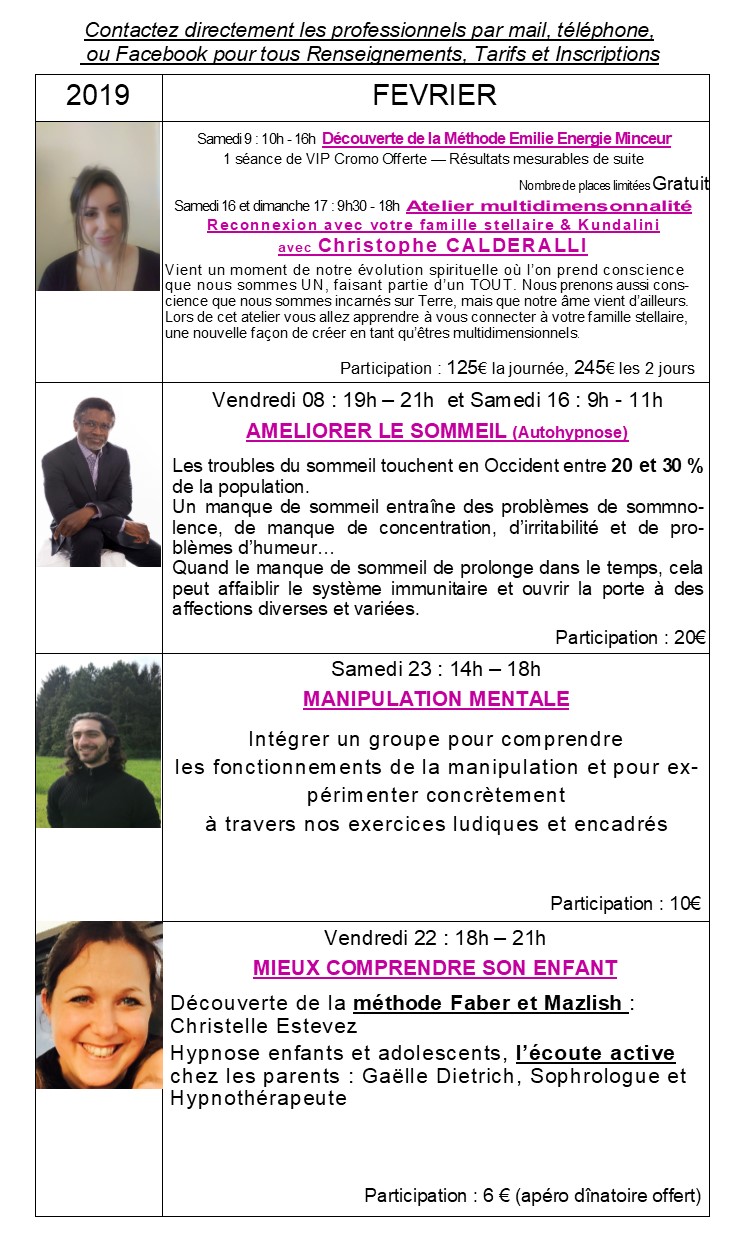 LES ATELIERS DE FEVRIER 2019