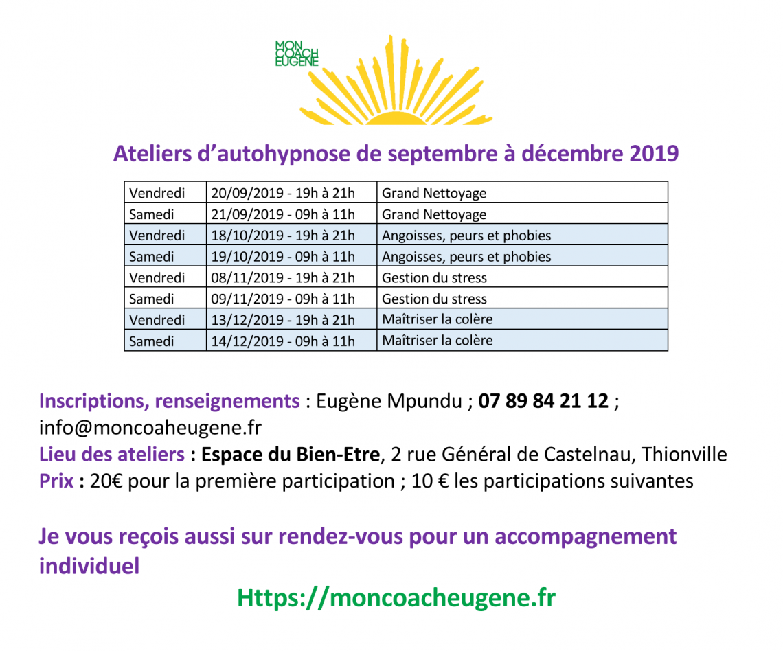 Vos ateliers d’autohypnose reprennent…